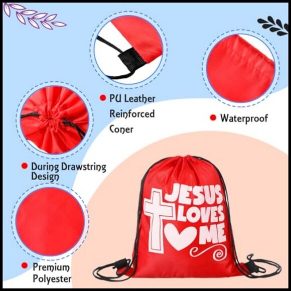 Religious Drawstring Backpacks Bulk Christian Gift Bags Bible Verse Cross